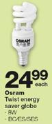Osram Twist Energy Saver Globe 8W, BC/ES/SES