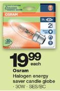 Osram 30W Halogen Energy Saver Candle Globe SES/BC