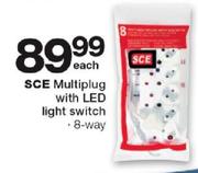 SCE 8 Way Multiplug With LED Light Switch