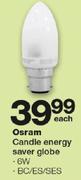 Osram Candle Energy Saver Globe 8W, BC/ES/SES