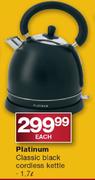 Platinum Classic Black Cordless Kettle - 1.7L Each