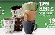 Snowflake/Matt Ribbed Coffee Mugs-Each
