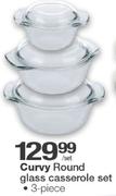 Curvy 3 Piece Round Glass Casserole Set-Per Set