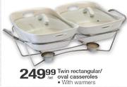 Twin Rectangular/Oval Casseroles With Warmers-Per Set