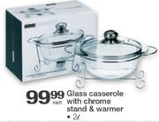 2Ltr Glass Casserole With Chrome Stand & Warmer