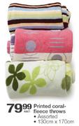 Printed Coral-Fleece Throws Assorted-130x170Cm-Each