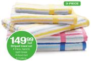 Striped 3 Piece Towel Set Face, Hand & Bath Towel Assorted-Per Set