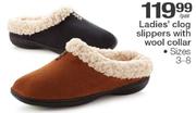 Ladies Clog Slippers With Wool Collar Size 3-8-Per Pair