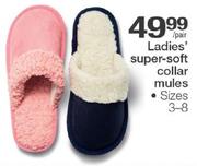 Ladies Super-Soft Collar Mules Size 3-8-Per Pair