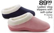 Ladies Clog Slippers With Soft Collar Size 3-8-Per Pair