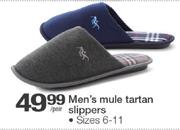 Men's Mule Tartan Slippers Size 6-11-Per Pair