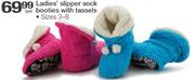 Ladies Slipper Sock Booties With Tassels Size 3-8-Per Pair