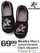 Sharks Men's Open/Closed-Back Slippers Size 6-11-Per Pair