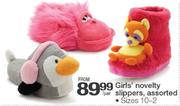 Girls Novelty Slippers Assorted Size 10-2-Per Pair