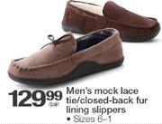 Men's Mock Lace Tie/Closed-Back Fur Lining Slippers Size 6-1-Per Pair