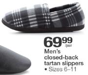 Men's Closed-Back Tartan Slippers Size 6-11-Per Pair