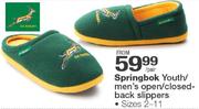 Springbok Youth/Men's Open/Closed-Back Slippers Size 2-11-Per Pair
