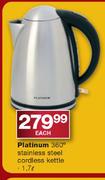 Platinum 360 Degree-Stainless Steel Cordless Kettle-1.7ltr Each