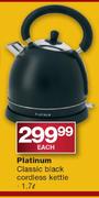 Platinum Classic-Black Cordless Kettle-1.7ltr Each