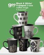 Black & White V-Shaped 2-Tone Coffee Mugs Assorted Each