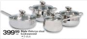 Style 8-Stuk Vlekvrye Staal Kookwarestel 