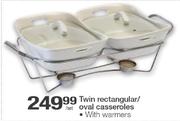 Twin Rectangular / Oval Casseroles With Warmers