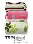Printed Coral-Fleece Throws Assorted-130cm x 170cm Each