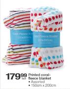 Printed Coral-Fleece Blanket Assorted-150cm x 200cm Each