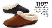 Ladies Clog Slippers With Wool Collar-Per Pair