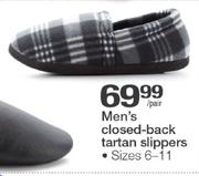 Men's Closed-Back Tartan Slippers-Per Pair