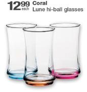 Coral Lune Hi-Ball Glasses-Each