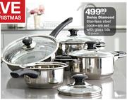 Swiss Diamond Stainless Steel Cookware Set With Glass Set With Glass Lids-8 Piece Each