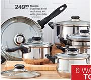 Majore Stainless Steel Cookware Set With Glass Lids-12 Piece Per Set