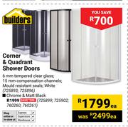 Builders Corner & Quadrant Shower Doors (White) With 6mm Tempered Clear Glass 725893, 725896-Each