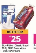 Blue Ribbon Classic Bread 700g Plus Great Value Full Cream Milk 1L-Both For