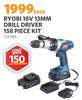 Ryobi 18V 13MM Drill Driver 158 Piece kit 1233185