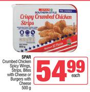 Spar Crumbed Chicken Spicy Wings,Strips,Bites With Cheese Or Burgers With Cheese-500g