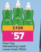 Clean Day Dishwashing Liquid Lemon Fresh-For 3 x 750ml
