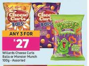 Willards Cheese Curls Balls Or Monster Munch Assorted-For Any 3 x 100g