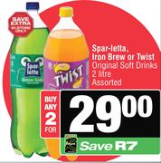 Sparletta, Iron Brew Or Twist Original Soft Drinks-For Any 2 x 2L