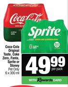 Coca Cola Original Taste,Coke Zero,Fanta,Sprite Or Stoney Pet Only-6 x 300ml Per Pack
