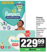 Pampers Active Baby Jumbo Pack Diapers Or Pants Or Premium Care Value Pack Diapers Or Pants-Per Pack