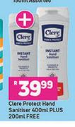 Clere Protect Hand sanitiser 400ml Plus 200ml Free