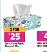 Great value Facial Tissues-For 2 x 200's