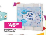 Great Value 2 Ply Toilet Tissue-9's 
