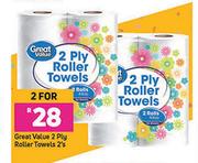 Great value 2 Ply Roller Towels-For 2 x 2's