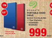 Seagate 1TB 2.5" Portable Hard Drive Backup Plus Blue/Red-Each
