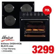 Univa 70Ltr 600mm Oven+ Hob Black U336B