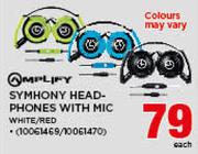 Amplify Symhony Headphones With Mic WHITE/Red-Each