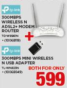 TpLink 300MBPS Wireless N ADSL2+Modem Router TD-W8961N+300MBPS Mini Wireless N USB Adapter TL-WN823N